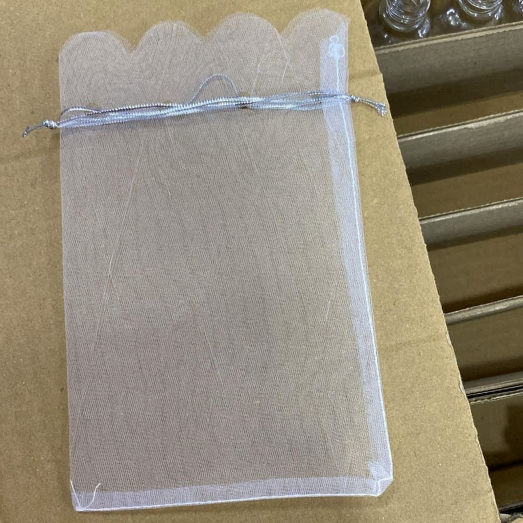Organze Tül Kese Gümüş İpli Büzgülü Kese Beyaz 11x15 cm 100 Adet