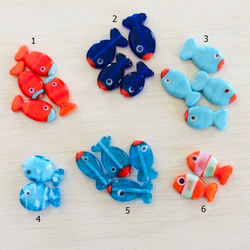 Murano Balık Şeklinde Cam Boncuk El Yapımı Delikli Balık Boncuk 12x21 mm