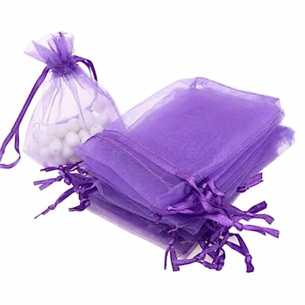 Organze Tül Kese İpli Büzgülü Düz Kese Mor 7x9 cm 10 Adet