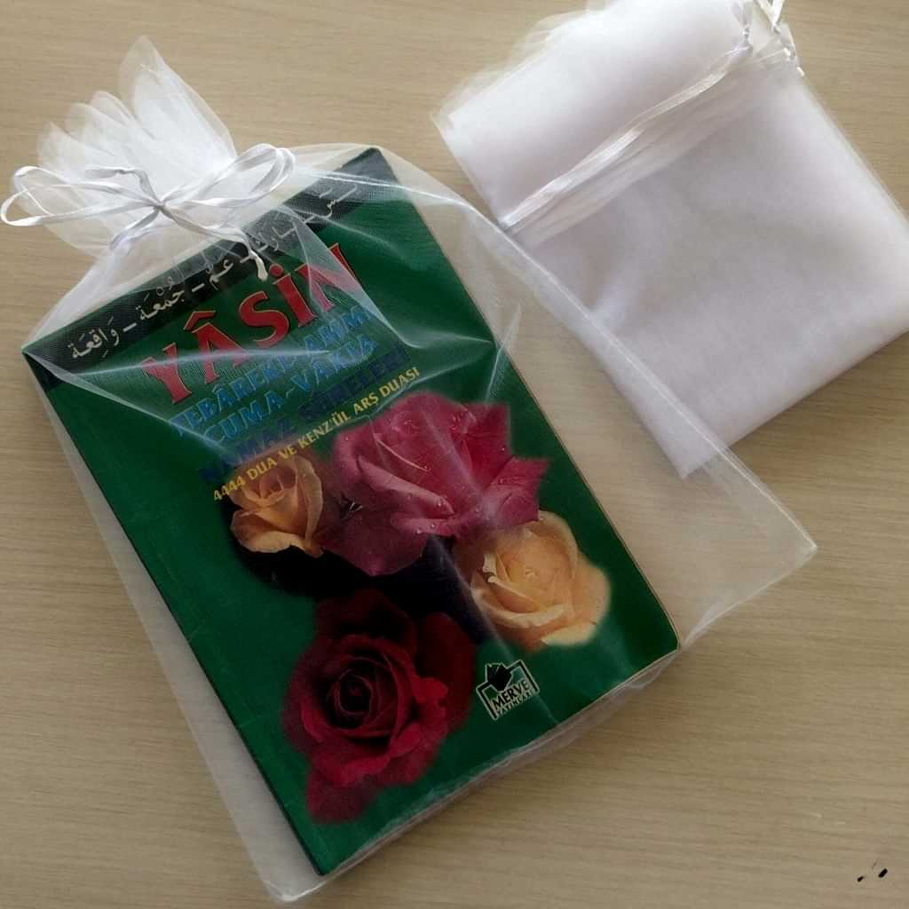 Organze Tül Kese İpli Düz Kese Beyaz Yasin Kesesi 25x33 cm 5 Adet