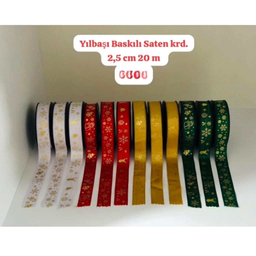 Yılbaşı Baskılı Saten Kurdele Yılbaşı Kurdelesi