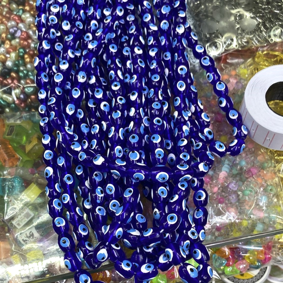 Polyester Nazar Boncuğu Lacivert Rafet 6x8 mm